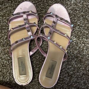 Valentino Metallic Pink RockStud Slide Sandals